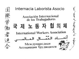 Schriftzug: Internationale Arbeiter*innen-Assoziation (mehrsprachig)